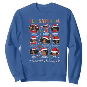 Christian Christmas Sweatshirt God Says I Am African American Women Scriptures Affirmations TS10 Royal Blue Print Your Wear