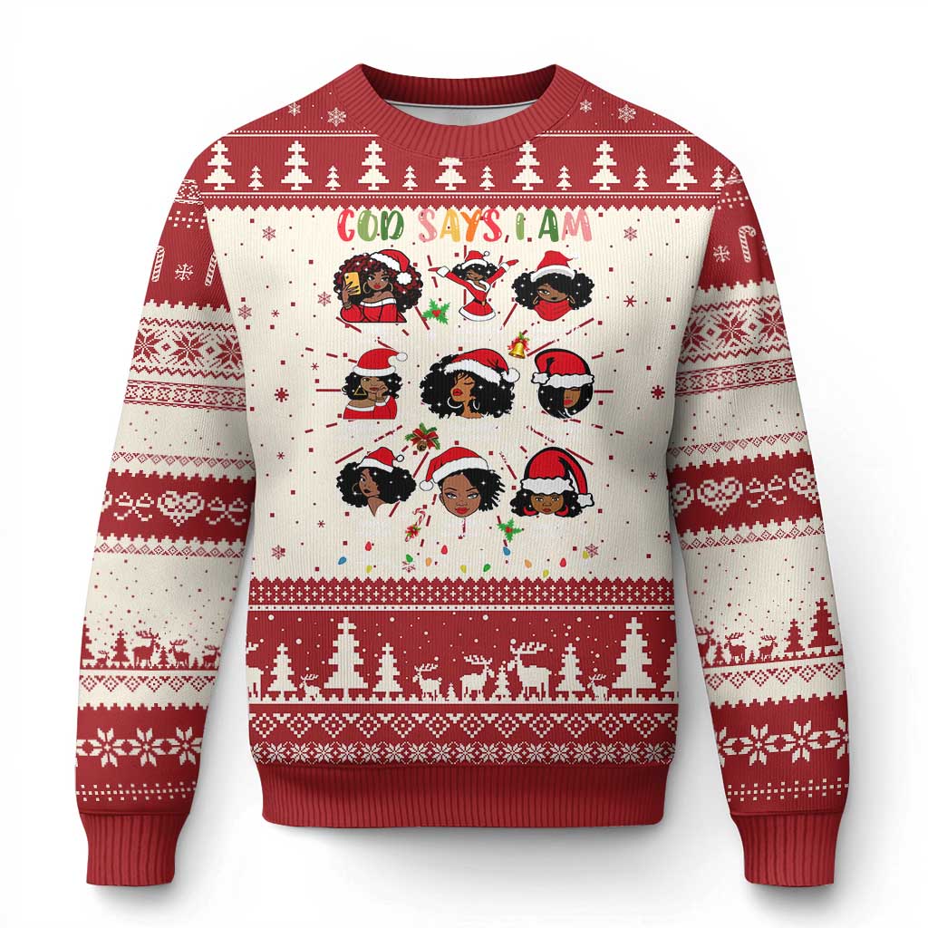 Christian Christmas Ugly Christmas Sweater God Says I Am African American Women Scriptures Affirmations TS10 Red Print Your Wear