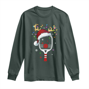 Pickleball Christmas Long Sleeve Shirt Holiday Reindeer Player Gifts Sports Xmas TS10 Dark Forest Green Print Your Wear