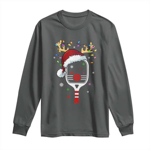 Pickleball Christmas Long Sleeve Shirt Holiday Reindeer Player Gifts Sports Xmas TS10 Dark Heather Print Your Wear