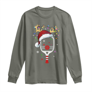 Pickleball Christmas Long Sleeve Shirt Holiday Reindeer Player Gifts Sports Xmas TS10 Military Green Print Your Wear