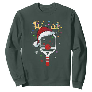 Pickleball Christmas Sweatshirt Holiday Reindeer Player Gifts Sports Xmas TS10 Dark Forest Green Print Your Wear