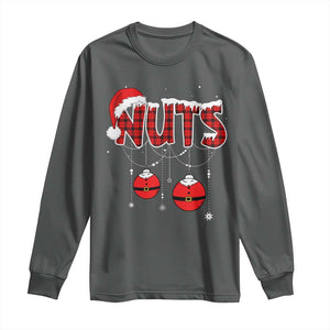 Christmas Couples Long Sleeve Shirt Chest Nuts Couples Funny Matching Chestnuts TS10 Dark Heather Print Your Wear