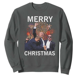 Donald Trump Christmas Sweatshirt Merry Xmas Republican TS10 Dark Heather Print Your Wear