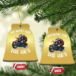 Biker Grandpa Santa on Motorcycle Xmas Christmas Ornament Funny Oh What Fun It Is To Ride TS10 Bell Flake Gold Print Your Wear