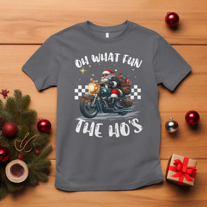 Biker Grandpa Santa on Motorcycle Christmas T Shirt Funny Oh What Fun It Is To Ride TS10 Charcoal Print Your Wear