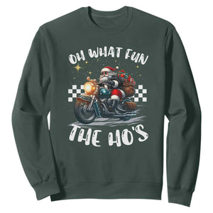 Biker Grandpa Santa on Motorcycle Christmas Sweatshirt Funny Oh What Fun It Is To Ride TS10 Dark Forest Green Print Your Wear