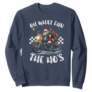 Biker Grandpa Santa on Motorcycle Christmas Sweatshirt Funny Oh What Fun It Is To Ride TS10 Navy Print Your Wear