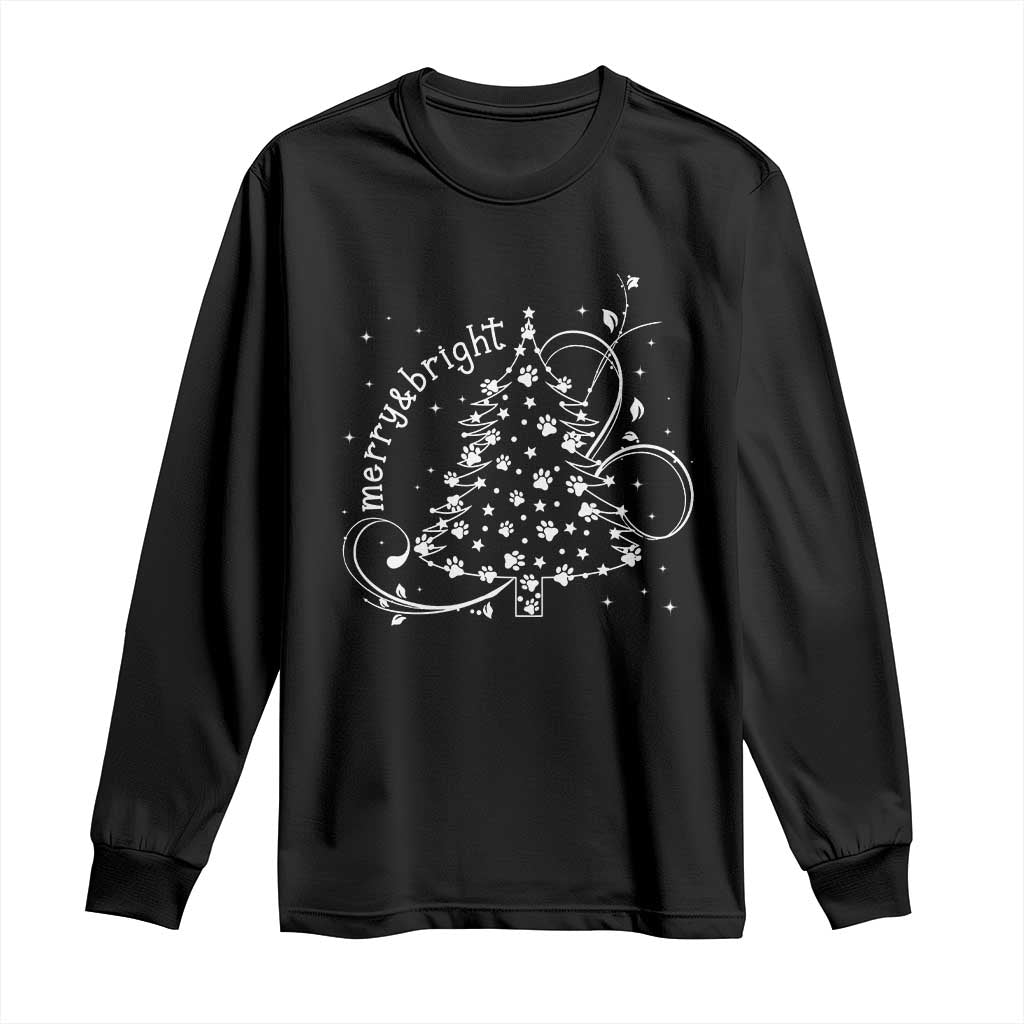 Christmas Dog Long Sleeve Shirt Merry & Bright Cute Xmas Tree with Paws Gift for Dog Lover TS10 Black Print Your Wear