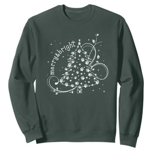 Christmas Dog Sweatshirt Merry & Bright Cute Xmas Tree with Paws Gift for Dog Lover TS10 Dark Forest Green Print Your Wear