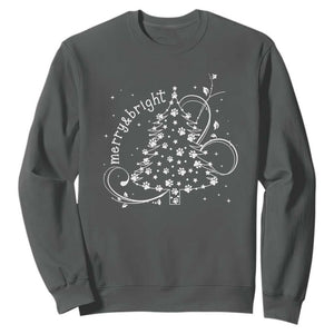 Christmas Dog Sweatshirt Merry & Bright Cute Xmas Tree with Paws Gift for Dog Lover TS10 Dark Heather Print Your Wear