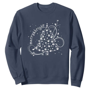 Christmas Dog Sweatshirt Merry & Bright Cute Xmas Tree with Paws Gift for Dog Lover TS10 Navy Print Your Wear