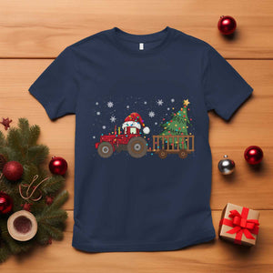 Tractor Christmas T Shirt Tree Lights Farmer Xmas Gift for Tractor Drivers TS10 Navy Print Your Wear