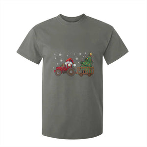 Tractor Christmas T Shirt For Kid Tree Lights Farmer Xmas Gift for Tractor Drivers TS10 Military Green Print Your Wear