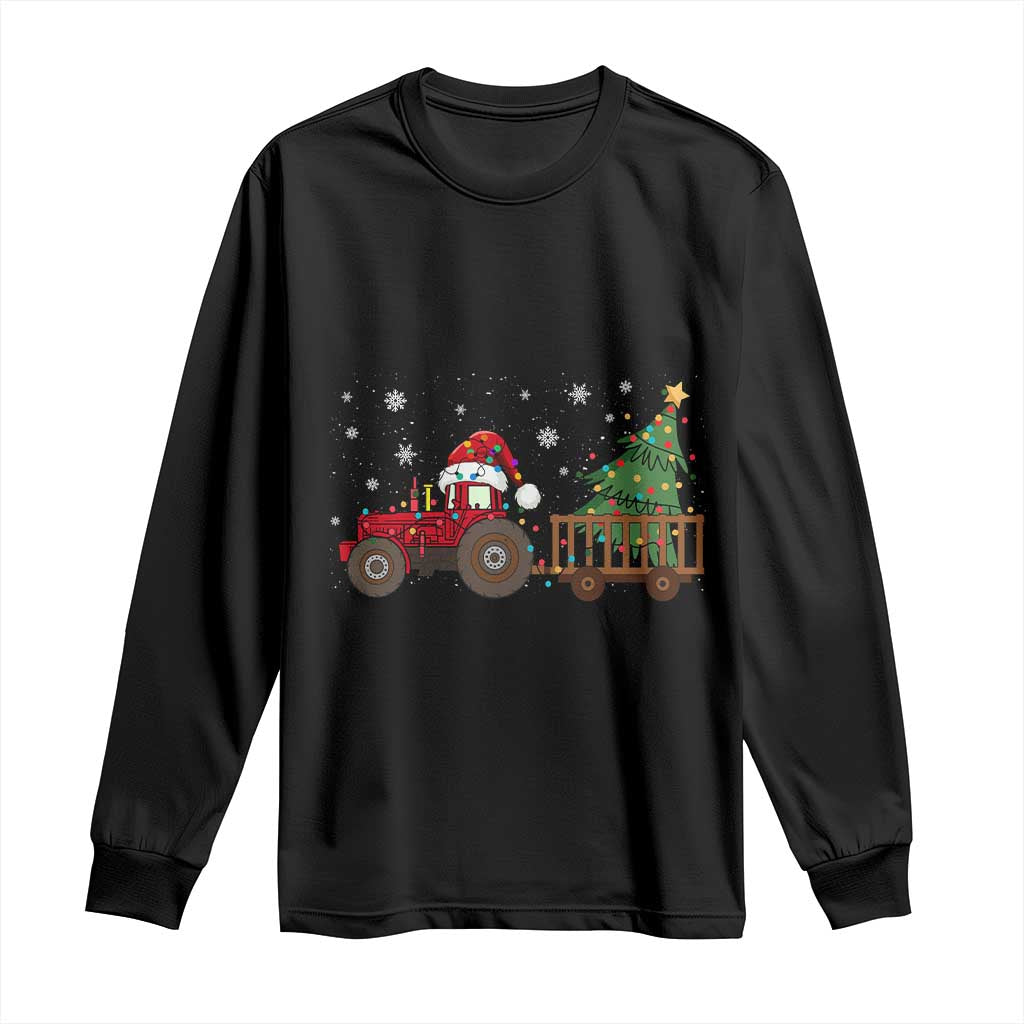 Tractor Christmas Long Sleeve Shirt Tree Lights Farmer Xmas Gift for Tractor Drivers TS10 Black Print Your Wear