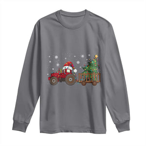 Tractor Christmas Long Sleeve Shirt Tree Lights Farmer Xmas Gift for Tractor Drivers TS10 Charcoal Print Your Wear