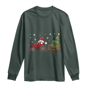 Tractor Christmas Long Sleeve Shirt Tree Lights Farmer Xmas Gift for Tractor Drivers TS10 Dark Forest Green Print Your Wear