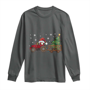 Tractor Christmas Long Sleeve Shirt Tree Lights Farmer Xmas Gift for Tractor Drivers TS10 Dark Heather Print Your Wear