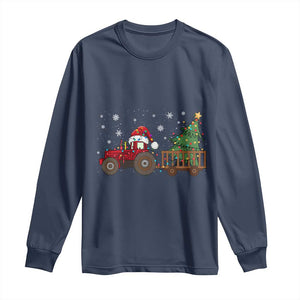 Tractor Christmas Long Sleeve Shirt Tree Lights Farmer Xmas Gift for Tractor Drivers TS10 Navy Print Your Wear