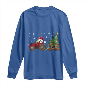 Tractor Christmas Long Sleeve Shirt Tree Lights Farmer Xmas Gift for Tractor Drivers TS10 Royal Blue Print Your Wear