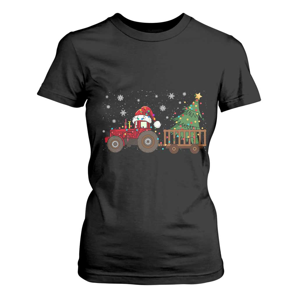 Tractor Christmas T Shirt For Women Tree Lights Farmer Xmas Gift for Tractor Drivers TS10 Black Print Your Wear