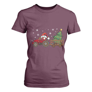 Tractor Christmas T Shirt For Women Tree Lights Farmer Xmas Gift for Tractor Drivers TS10 Maroon Print Your Wear