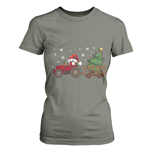 Tractor Christmas T Shirt For Women Tree Lights Farmer Xmas Gift for Tractor Drivers TS10 Military Green Print Your Wear