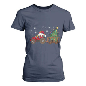 Tractor Christmas T Shirt For Women Tree Lights Farmer Xmas Gift for Tractor Drivers TS10 Navy Print Your Wear