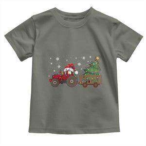 Tractor Christmas Toddler T Shirt Tree Lights Farmer Xmas Gift for Tractor Drivers TS10 Military Green Print Your Wear