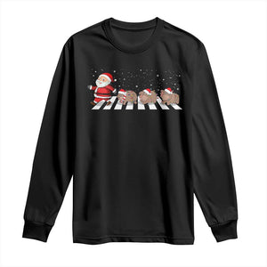 Christmas Moo Deng Long Sleeve Shirt Santa Baby Pygmy Hippo Trendy Xmas TS10 Black Print Your Wear