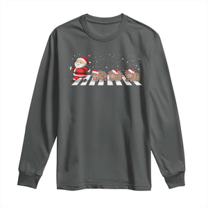 Christmas Moo Deng Long Sleeve Shirt Santa Baby Pygmy Hippo Trendy Xmas TS10 Dark Heather Print Your Wear