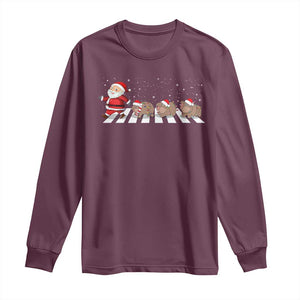 Christmas Moo Deng Long Sleeve Shirt Santa Baby Pygmy Hippo Trendy Xmas TS10 Maroon Print Your Wear