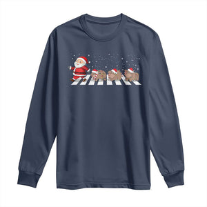 Christmas Moo Deng Long Sleeve Shirt Santa Baby Pygmy Hippo Trendy Xmas TS10 Navy Print Your Wear