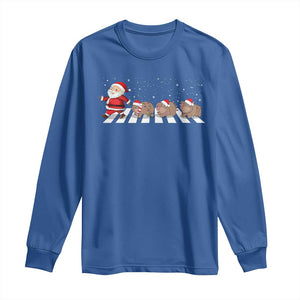 Christmas Moo Deng Long Sleeve Shirt Santa Baby Pygmy Hippo Trendy Xmas TS10 Royal Blue Print Your Wear