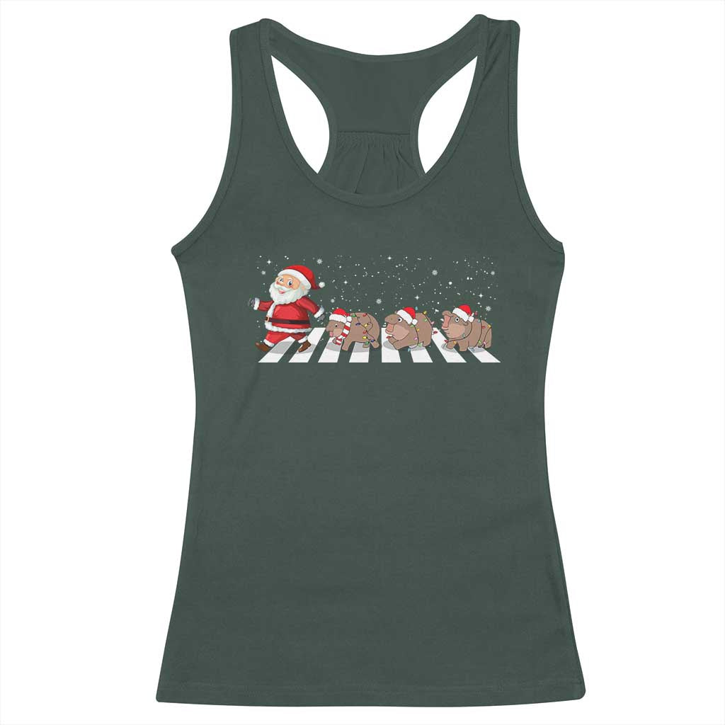Christmas Moo Deng Racerback Tank Top Santa Baby Pygmy Hippo Trendy Xmas TS10 Dark Forest Green Print Your Wear