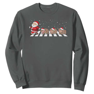 Christmas Moo Deng Sweatshirt Santa Baby Pygmy Hippo Trendy Xmas TS10 Dark Heather Print Your Wear