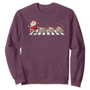 Christmas Moo Deng Sweatshirt Santa Baby Pygmy Hippo Trendy Xmas TS10 Maroon Print Your Wear