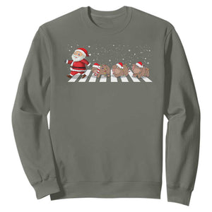 Christmas Moo Deng Sweatshirt Santa Baby Pygmy Hippo Trendy Xmas TS10 Military Green Print Your Wear