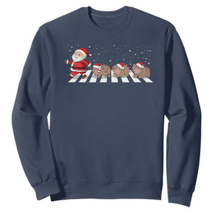 Christmas Moo Deng Sweatshirt Santa Baby Pygmy Hippo Trendy Xmas TS10 Navy Print Your Wear