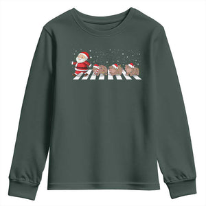 Christmas Moo Deng Youth Sweatshirt Santa Baby Pygmy Hippo Trendy Xmas TS10 Dark Forest Green Print Your Wear