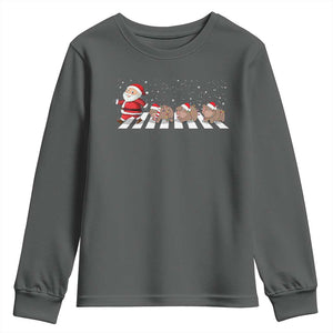 Christmas Moo Deng Youth Sweatshirt Santa Baby Pygmy Hippo Trendy Xmas TS10 Dark Heather Print Your Wear