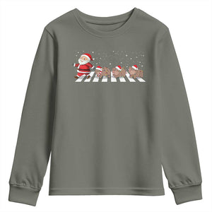 Christmas Moo Deng Youth Sweatshirt Santa Baby Pygmy Hippo Trendy Xmas TS10 Military Green Print Your Wear