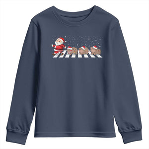 Christmas Moo Deng Youth Sweatshirt Santa Baby Pygmy Hippo Trendy Xmas TS10 Navy Print Your Wear