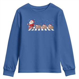 Christmas Moo Deng Youth Sweatshirt Santa Baby Pygmy Hippo Trendy Xmas TS10 Royal Blue Print Your Wear