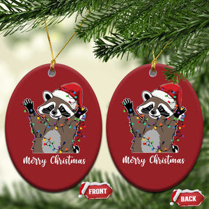 Merry Xmas Raccoon Christmas Ornament Happy Holidays Gift Animal Red Santa Hat TS10 Oval Red Print Your Wear