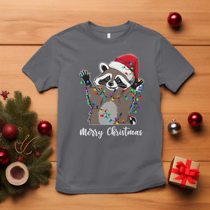 Merry Christmas Raccoon T Shirt Happy Holidays Gift Animal Xmas Lights Red Santa Hat TS10 Charcoal Print Your Wear