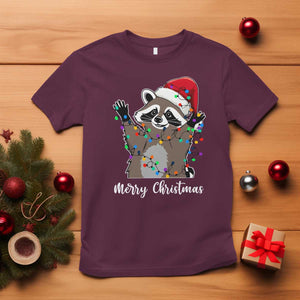 Merry Christmas Raccoon T Shirt Happy Holidays Gift Animal Xmas Lights Red Santa Hat TS10 Maroon Print Your Wear