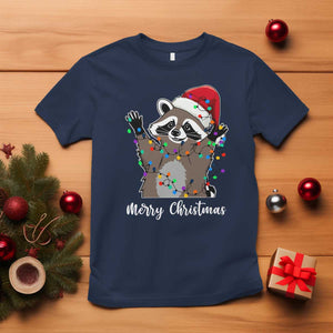 Merry Christmas Raccoon T Shirt Happy Holidays Gift Animal Xmas Lights Red Santa Hat TS10 Navy Print Your Wear