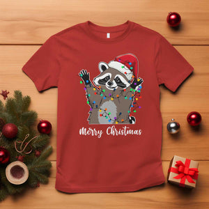 Merry Christmas Raccoon T Shirt Happy Holidays Gift Animal Xmas Lights Red Santa Hat TS10 Red Print Your Wear