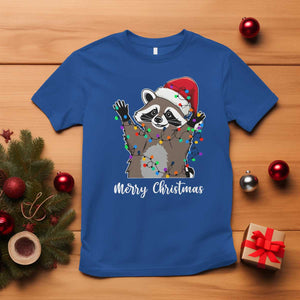 Merry Christmas Raccoon T Shirt Happy Holidays Gift Animal Xmas Lights Red Santa Hat TS10 Royal Blue Print Your Wear